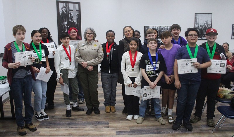Barton Junior High 7th and 8th graders took part in the National History Day competition Saturday at the Arkansas Museum of Natural Resources. (Matt Hutcheson/News-Times)