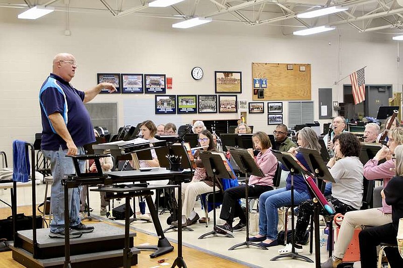Alexa Pfeiffer/News Tribune photo: 
Conductor Paul Hinman leads the Jefferson City Community Band during rehearsals Tuesday, March 12, 2024. The band is preparing for its spring concert Saturday, March 16, at Calvary Lutheran High School. The event is free and open to the public.