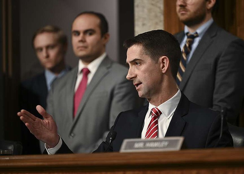 Sen. Tom Cotton (R-Ark.) questions witnesses during a Senate Judiciary Committee hearing on Capitol Hill in Washington, Jan. 31, 2024. (Kenny Holston/The New York Times)