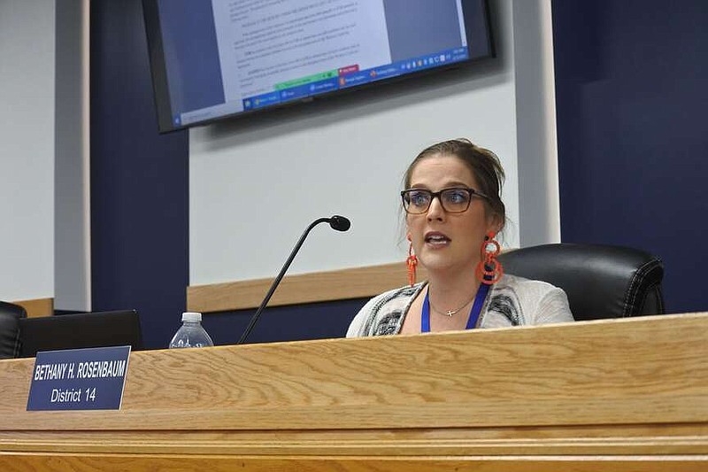Bethany Rosenbaum, Benton County District 14 justice of the peace, speaks Tuesday during the county Quorum Court's Committee of the Whole meeting.
(NWA Democrat-Gazette/Thomas Saccente)