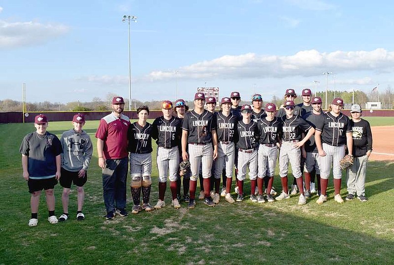 Mark Humphrey/Enterprise-Leader

Lincoln's baseball team poses after a recent game. The Wolves are coached by Shad Surber, Sterling Morphis and Garren Wynn.