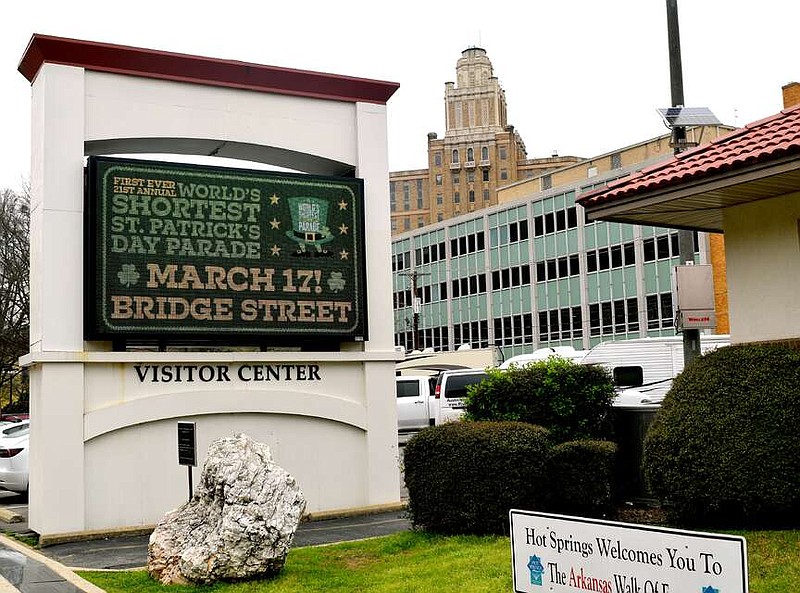 The digital message sign at the Hot Springs Visitors Center in Hill Wheatley Plaza has been experiencing outages since Monday, leaving Visit Hot Springs with the question of whether to replace it. (The Sentinel-Record/Donald Cross)