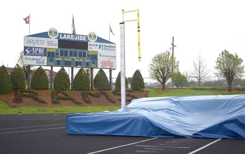 A pole vault station is pictured at Chick Austin Stadium at Lakeside High School earlier this week. Lakeside sophomore pole vaulter Allie Quast, who owns the indoor and outdoor school records, recently competed in the New Balance National Indoor Track and Field Meet in Boston. (The Sentinel-Record/Donald Cross)