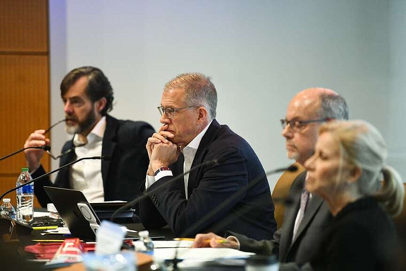 Ted Dickey, Secretary of the UAMS Board of Trustees, listens to a presentation during a meeting on the UAMS campus in Little Rock on Wednesday, March 13, 2024.

(Arkansas Democrat-Gazette/Stephen Swofford)