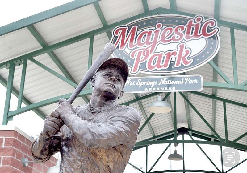 A bronze statue of Babe Ruth is pictured at the entrance of Majestic Park last week. The park will host its opening day ceremonies Monday and Tuesday beginning at 6:30 p.m. each night. (The Sentinel-Record/Donald Cross)