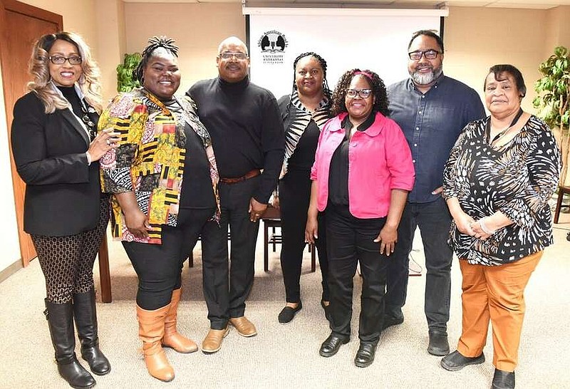 UAPB National African American Read-In participants include Mary (Debra) Hester-Clifton (left) Portia Jones, Kevin Sanders, Beverly James, Mary Parker, Henry Brooks, and Jackie Faucette. (Special to The Commercial/Richard Redus/University of Arkansas at Pine Bluff)