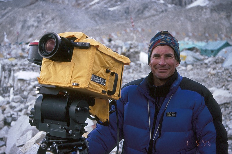This photo provided by Arcturus Motion Pictures, Inc., shows Mountaineer, filmmaker and author David Breashears while filming the IMAX documentary &#x201c;Everest&#x201d; that premiered in 1998. Breashears, 68, died on Thursday, March 14, 2024 at his home in Marblehead, Mass.  (Arcturus Motion Pictures, Inc. via AP)