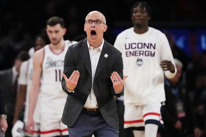 UConn head coach Dan Hurley calls out to his players during the second half of Thursdays game against Xavier in the quarterfinal round of the Big East Conference tournament in New York. (AP Photo/Frank Franklin II)