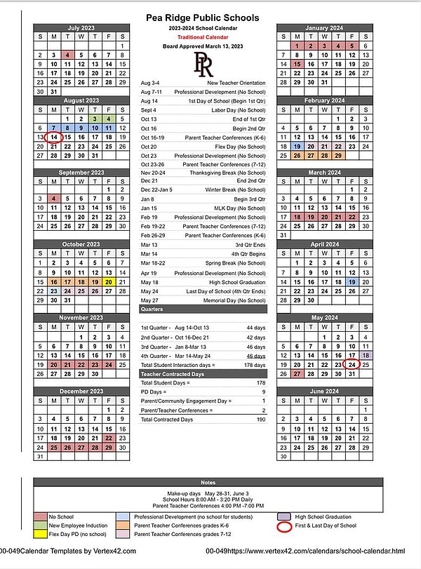 Pea Ridge School District Calendar 20242025 Pea Ridge Times