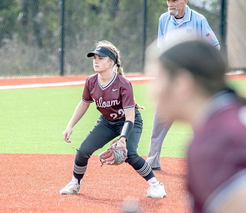 Photo courtesy of Krystal Elmore Siloam Springs Lady Panthers shortstop Blair Morris waits for a pitch against Providence Academy on March 15. Siloam Springs won the game 12-2.