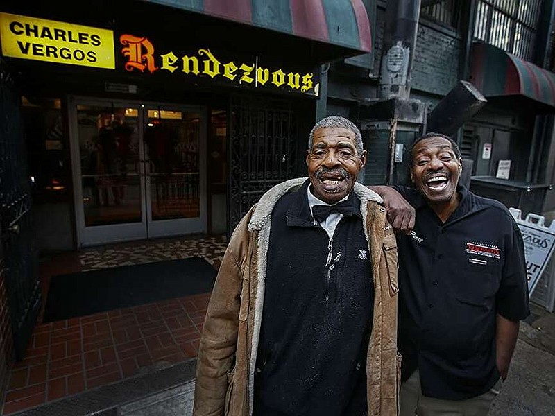 Percy J. Norris (left) and “Big Robert” Stewart in “The 'Vous,” a documentary about the famous Memphis barbeque restaurant The Rendezvous by Little Rock filmmakers Jack Lofton and Jeff Dailey.