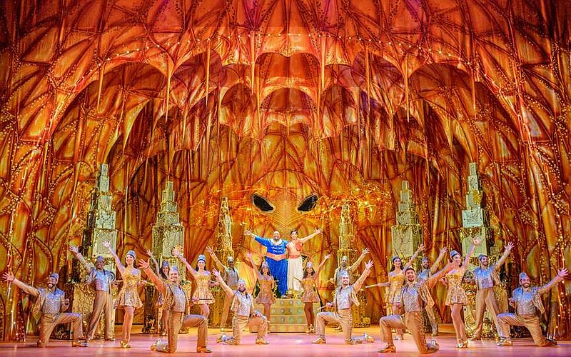 “Disney's Aladdin” is full of spectacular dance numbers including this golden tap sequence that is part of “A Friend Like Me” in the Cave of Wonders. The nearly sold out run of the show continues through March 31 at the Walton Arts Center in Fayetteville. (Courtesy Photo/Deen Van Meer)