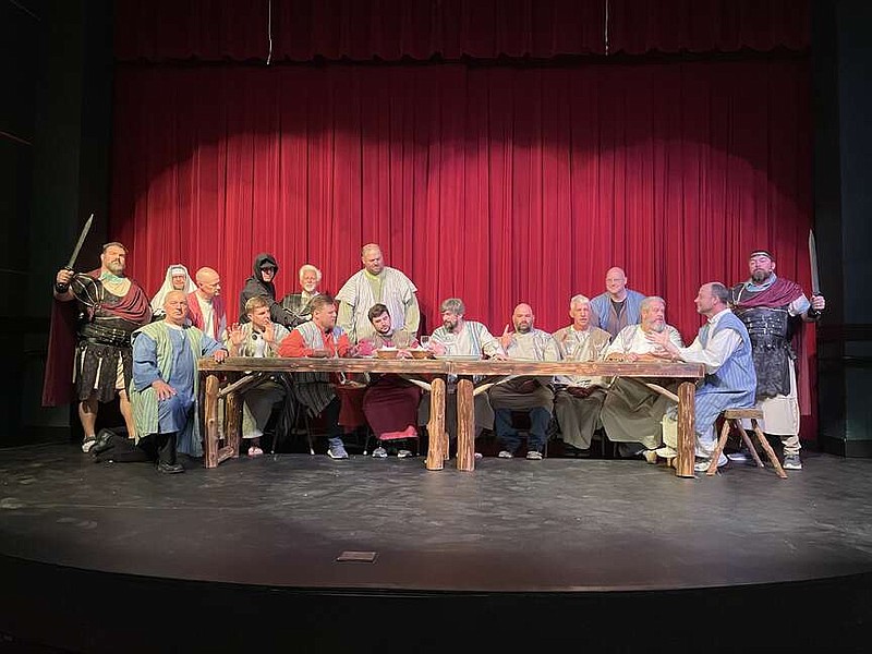 Democrat photo/Kaden Quinn
The cast of the Finke Theatre's production of the “Living Lord's Supper" gather to recreate Da Vinci's famous painting for their play honoring life, death and resurrection of Jesus Christ.