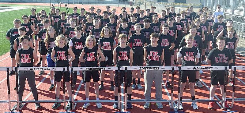 Annette Beard/Pea Ridge TIMES
The Junior High Pea Ridge Blackhawk Track team for 2024 is coached by Nico Hall.
