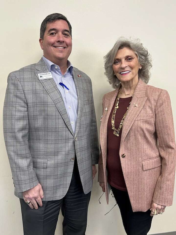 District 12 Justice of the Peace Jeremy Brown, left, is shown with Sharon Turrentine, president of the Garland County Republican Women, at a recent meeting of the group. (Submitted photo)