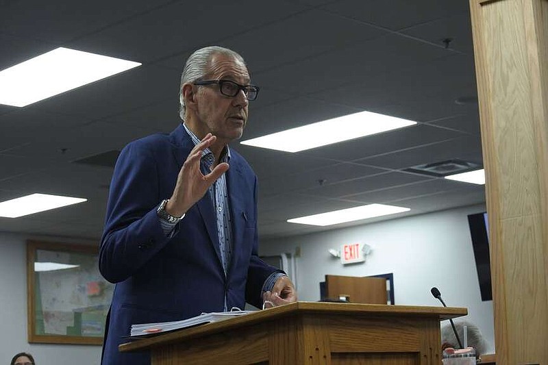 Attorney Robert Rhoads speaks during the Benton County Planning Board meeting Wednesday. 
(NWA Democrat-Gazette/Thomas Saccente)