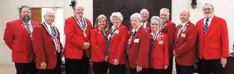 From left are Lecturing Knight David Sweet; Grand Esquire, ASEA 1st Vice President Herb Carey; DDGER, Grand Installing Officer Bill Sams; Exalted Ruler Lodge 380 Jackie Holloway; Linda Washington, secretary; Kathy Seward, treasurer; PDDGER, 5th Year Trustee David Ross; Leading Knight Sharon Kelsay; PER, 4th Year Trustee Buddy Sweet; Loyal Knight Pat Lynch; and Tiler Mike Langhorne. Not pictured are Chaplain Bert Scales; Inner Guard Dave Cochran; Barbara Meiners, organist; Chris Campbell, vocalist; 1st Year Trustee John Junkerman; PSP, 3rd Year Trustee Donnie Golden; and Esquire Jimmy Fulkerson. (Submitted photo)