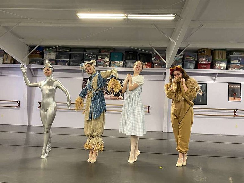 Livia Campbell, 17, plays Tin Man; Oliva Barker, 13, plays the Scarecrow; Mahala Flagg, 17, plays Dorothy; and Rachel Calicott, 18, plays the Cowardly Lion in the Western Arkansas Ballet's production of "The Wizard of Oz," coming April 6-7 to ArcBest Performing Arts Center in downtown Fort Smith.

(NWA Democrat-Gazette/Monica Hooper)