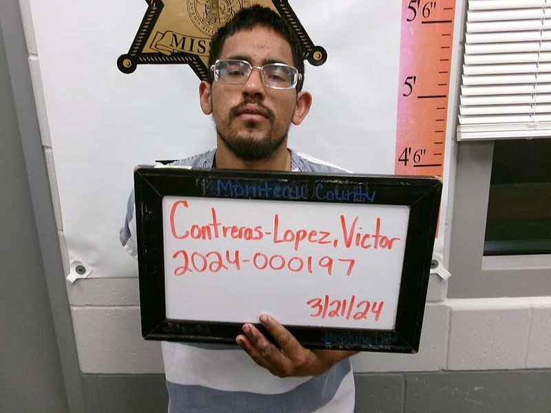 Submitted — Victor E. Contreras-Lopez, 23, of Jefferson City, was arrested March 21 for allegedly possessing a controlled substance (cocaine) and driving with a suspended/revoked license after an off-duty Moniteau County Sheriff's Office deputy reported his erratic driving. He is being held at the Moniteau County Jail on a $5,000 cash-only bond.
