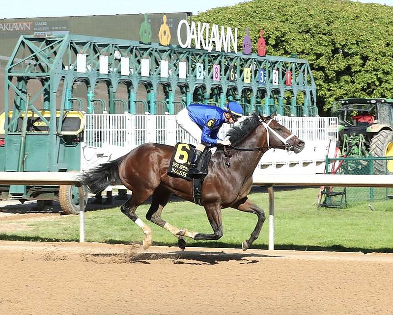 Nash, under jockey Florent Geroux, takes the second running of the $200,000 Hot Springs Stakes on Saturday at Oaklawn Park. (Submitted photo courtesy of Coady Photography)