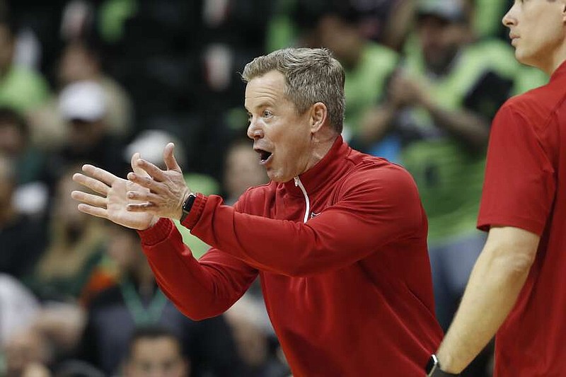 Florida Atlantic head coach Dusty May reacts during the second half of a game against South Florida, Feb. 18, in Tampa, Fla. (AP Photo/Scott Audette, File)