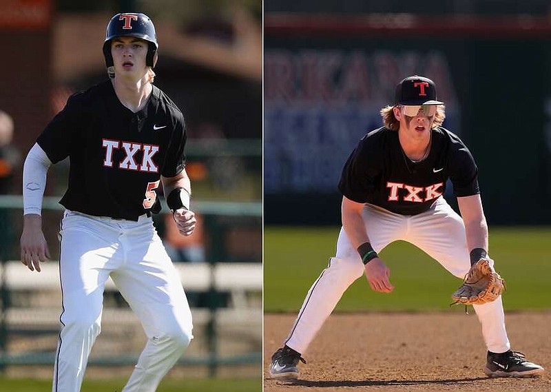 Texas High second baseman Tanner Ross, left, and third baseman Knox Pilgreen have played solid defense this season. The Tigers, who have won two straight games, committed one error in Tuesday's 9-3 victory over host Mount Pleasant. (Photos by Texarkana Gameday)
