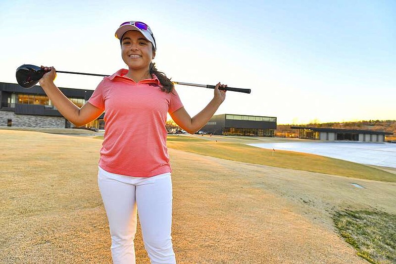 Arkansas freshman golfer Maria José Marin is seen, Tuesday, Feb. 13, 2024, at the Blessings Golf Club in Johnson. José Marin will compete this week in the Augusta National Women's Amateur. Visit nwaonline.com/photo for today's photo gallery.
(NWA Democrat-Gazette/Hank Layton)