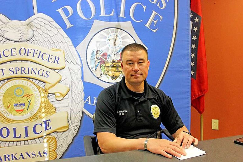 Hot Springs Police Chief Billy Hrvatin discusses the department's plans for the April 8 total solar eclipse, which is expected to bring in thousands of visitors to the city. (The Sentinel-Record/James Leigh)