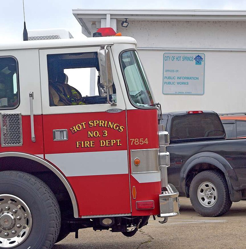 Hot Springs Fire Department's Engine 3 sits outside the city's public works building. (The Sentinel-Record/Donald Cross)