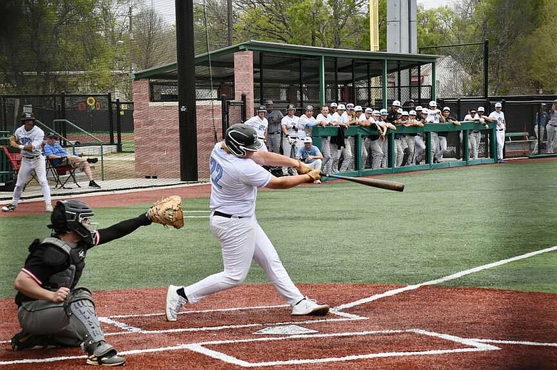A National Park College batter swings during the second game of a doubleheader on Saturday at Majestic Park. The Nighthawks defeated Arkansas State Mid-South, 11-1, and 13-3. (The Sentinel-Record/Lance Brownfield)