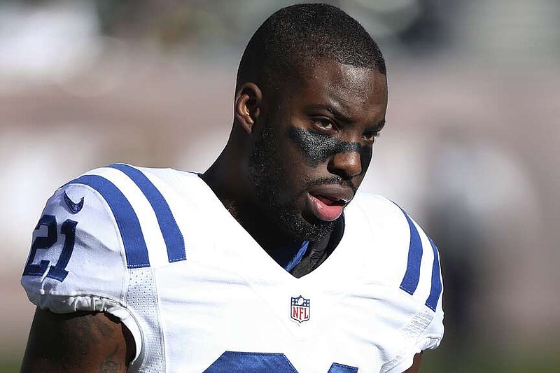 FILE - Indianapolis Colts cornerback Vontae Davis watches from the sidelines during an NFL game against the Oakland Raiders, in Oakland, Calif., Dec. 24, 2016. Former Miami Dolphins and Indianapolis Colts cornerback Vontae Davis was found dead in his South Florida home on Monday, April 1, 2024, but police say no foul play is suspected.(Daniel Gluskoter/File)