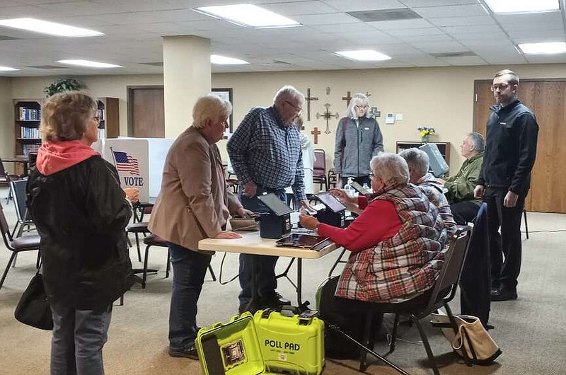 Tara Espinoza / News Tribune photo: 
Penny Quigg has been a poll worker for 25 years at Our Savior's Lutheran Church in Jefferson City and noted the line was out the door at 6 a.m. April 2, 2024, when the doors opened.