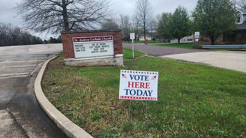 Emily O'Leary/Fulton Sun photo: 
Voting signage appears April 2, 2024, outside St. Andrew Catholic Church in Holts Summit.