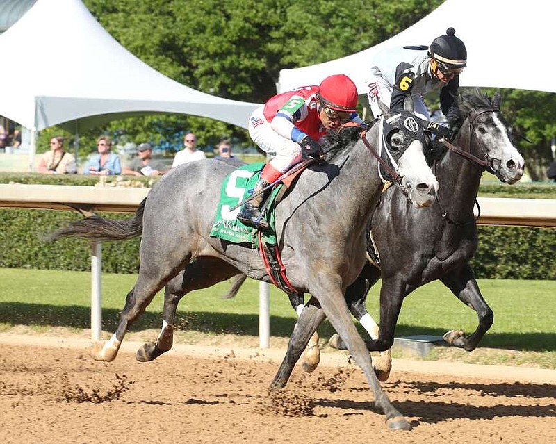 Hush it Honey finishes first in the Rainbow Miss Stakes on Saturday at Oaklawn Racing Casino Resort. (Photo courtesy of Coady Media)