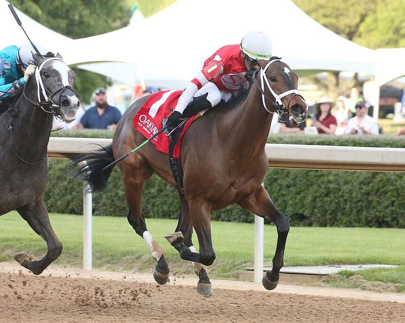Patton's Tizzy finishes first in the Rainbow Stakes on Saturday at Oaklawn Racing Casino Resort. (Photo courtesy of Coady Media)
