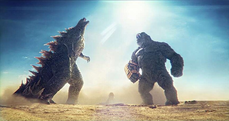 This image released by Warner Bros. Pictures shows Godzilla, left, and Kong in a scene from "Godzilla x Kong: The New Empire." (Warner Bros. Pictures via AP)