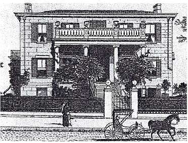Missouri State Archives
A sketch of the Price Mansion on High Street. It was demolished in 1905 to make way for the Missouri Supreme Court Building. The sphere-topped gate posts of the mansion still stand in front of the Supreme Court building.