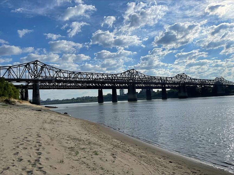 The shrinking Mississippi River has broader "beaches" as drought continues to plague its basin in this photo taken near the Bridgeport exit of I-55 in West Memphis in October 2023. (Special to The Commercial/Katrina Boyd/University of Arkansas System Division of Agriculture)