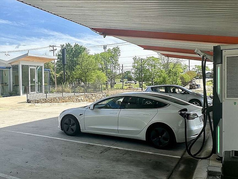 Franklin Energy Charging Station at 724 S. Woodrow St. in Little Rock, April 11. Electric vehicle motorists said charging station investments will make travel easier and the station's owner said the investments will help fuel his business