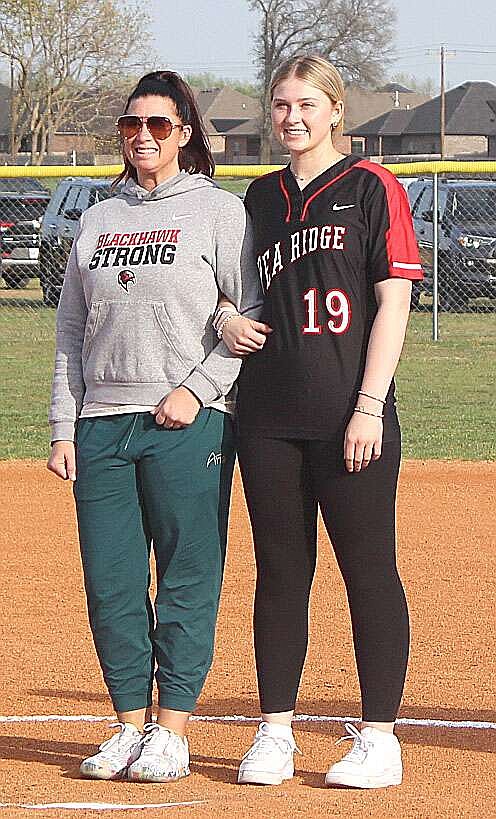 Annette Beard/Pea Ridge TIMES
Lady Blackhawk seniors were honored Monday, April 8, for Senior Night prior to the game. Abigayle Fuller was joined by her mother, Mecca Fuller.