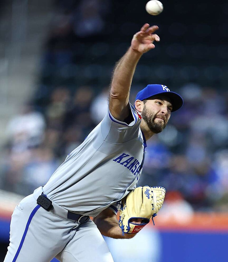 Kansas City Royals pitcher Michael Wacha (52) throws against the New York Mets during the first inning Friday, April 12, 2024, in New York. (AP Photo/Noah K. Murray)