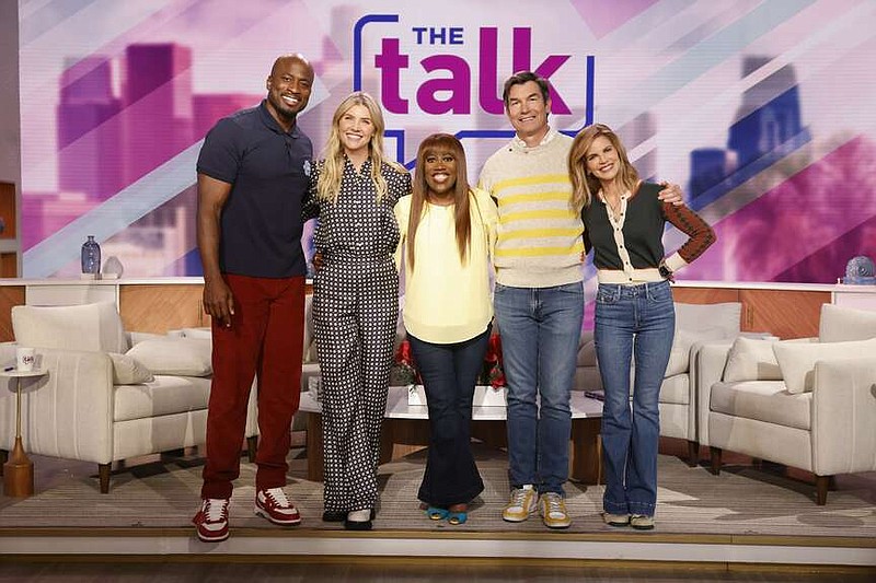 From left: Hosts of the CBS talk show "The Talk" Akbar Gbajabiamila, Amanda Kloots, Sheryl Underwood, Jerry O'Connell and Natalie Morales pose for a photo for the season 14 premiere which aired Feb. 23, 2023. The talk show is ending after its 15h season in December, CBS confirmed Friday, April 12, 2024. (Sonja Flemming /CBS via AP)
