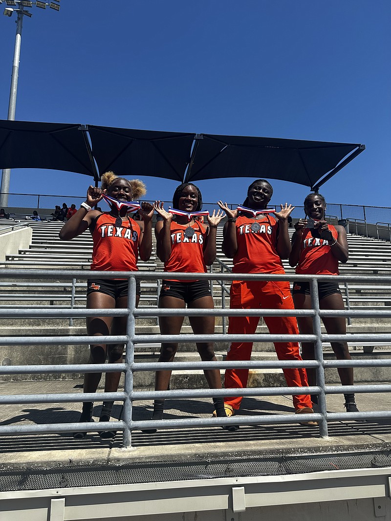 Texas High's 4x100 relay team entered the area track and field meet as the seventh seed coming in, but finished second to qualify for the regional meet at Texas-Arlington. Members are, left to right, Jayla Henderson, Sereniti Collins, Zanasia Nelson and Jascey Jones. (Submitted photo from Texas High athletics)