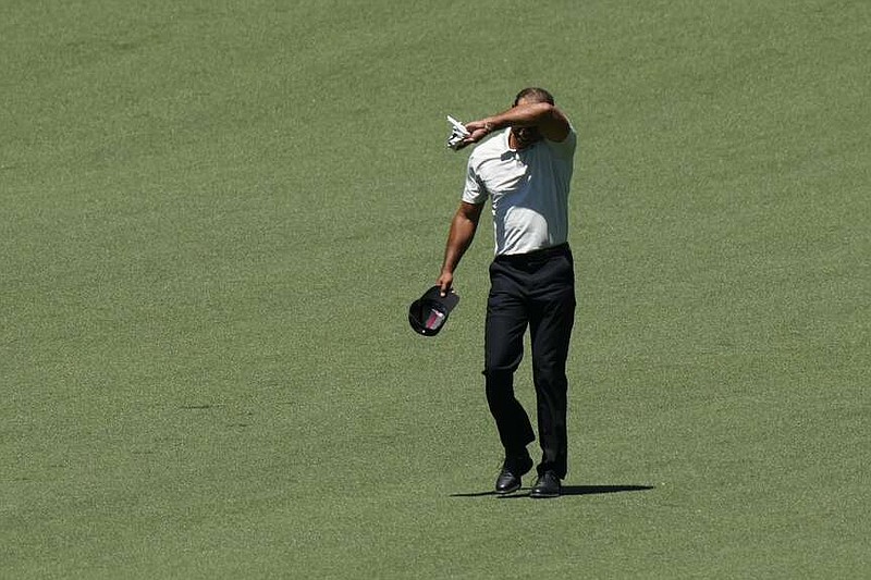 Tiger Woods walks on the second hole during third round at the Masters golf tournament at Augusta National Golf Club Saturday, April 13, 2024, in Augusta, Ga. (AP Photo/Matt Slocum)