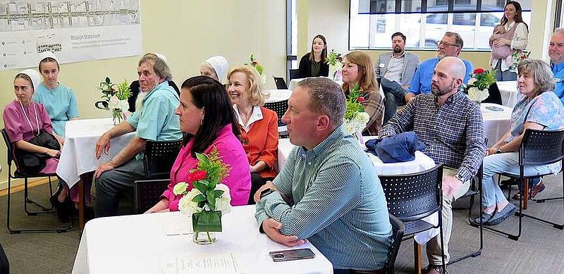 Randy Moll/Westside Eagle Observer
Attendees at the Gentry Chamber of Commerce Business and Community Reception, held April 9 in the McKee Community Room at Gentry Public Library, listened attentively to information shared at the special event.