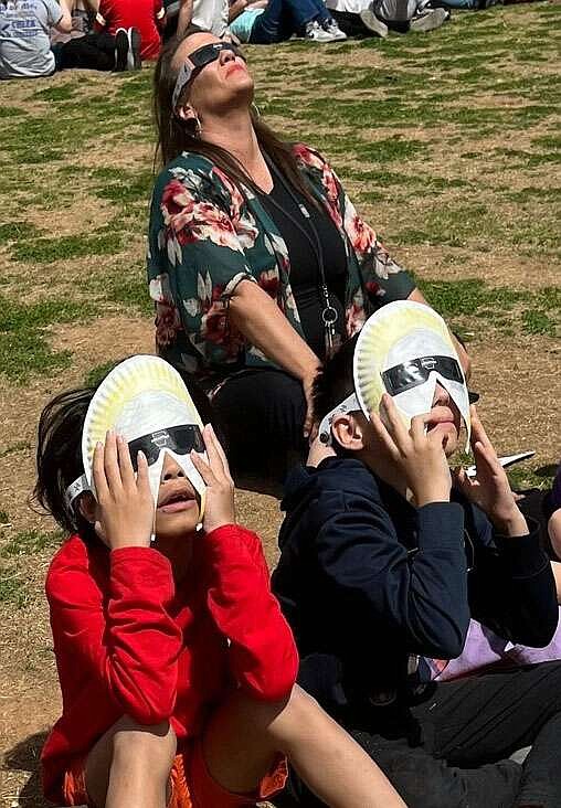 Submitted photo/Gentry School District
Students and teachers at Gentry Intermediate School donned eclipse glasses to watch the partial eclipse on April 8 in Gentry.