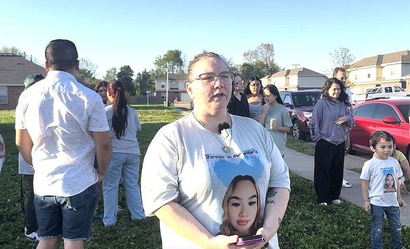 Laquita Nguyen speaks Saturday during a balloon launch event in honor of her 18-year-old daughter who was killed two years ago.
(NWA Democrat-Gazette/Tracy Neal)