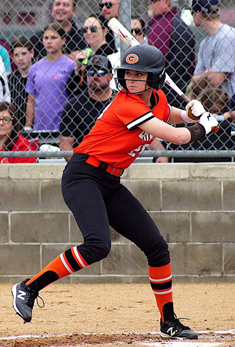 Randy Moll/Westside Eagle Observer
Keeley Elsea hit two home runs and drove in six to help the Lady Lions demolish the Lady Tigers in Prairie Grove on April 9. She did it again on Thursday against Har-Ber, with two hits, including a home run, and six RBI.