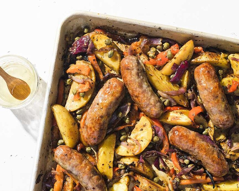 AP
Savory Italian sausages are laid on top of potatoes, onion and bell pepper so the meaty juices flavor the vegetables.