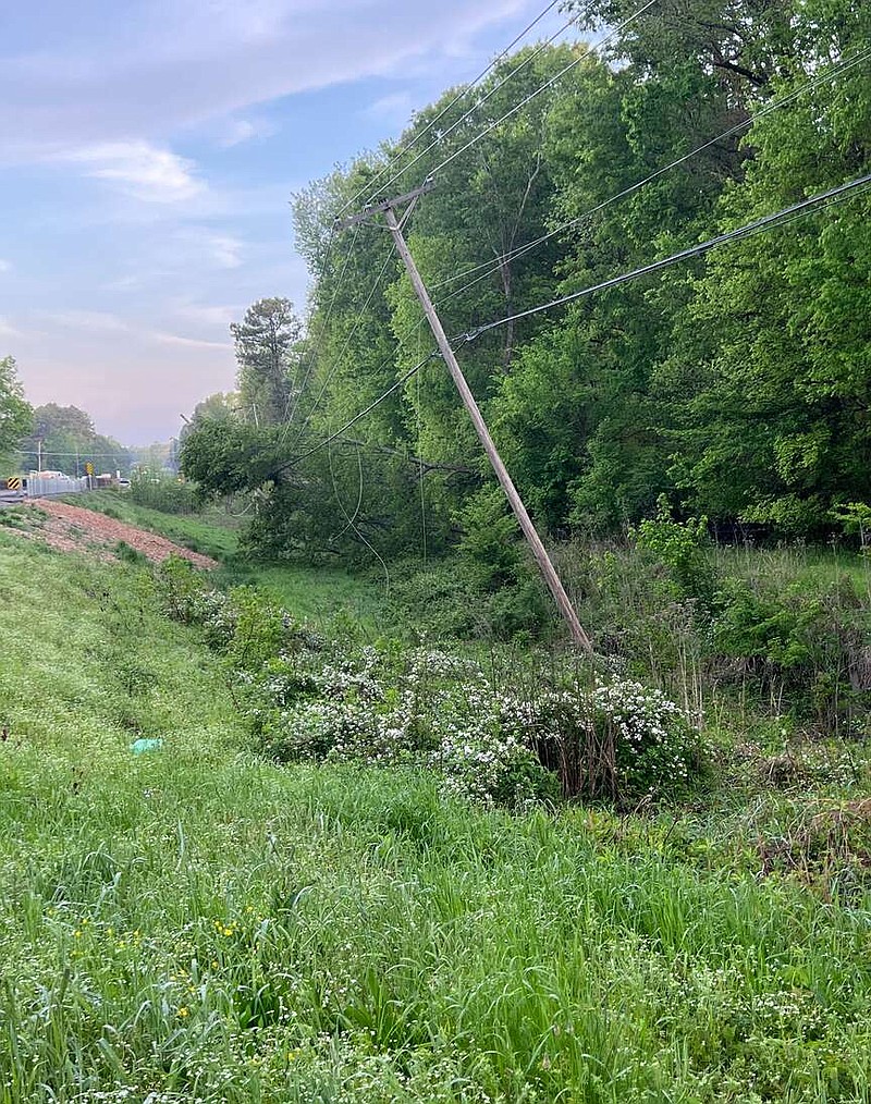 This photo shows power lines that were damaged by a fallen tree in west Little Rock on Monday, April 15, 2024. (Photo Courtesy of Matt Ramsey/Entergy)